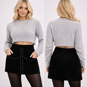 Marc New York Andrew Marc NWT Black Faux Suede Studded Mini Skirt WMS Size XS